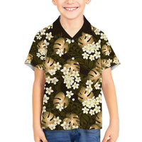 Gold Tropical Hawaii Family Matching Puletasi and Hawaiian Shirt Seamless Monstera Plumeria Hawaiian Pattern LT14 Son's Shirt Gold - Polynesian Pride