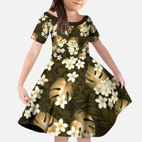 Gold Tropical Hawaii Family Matching Short Sleeve Bodycon Dress and Hawaiian Shirt Seamless Monstera Plumeria Hawaiian Pattern - Polynesian Pride