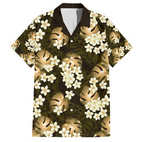 Gold Tropical Hawaii Family Matching Tank Maxi Dress and Hawaiian Shirt Seamless Monstera Plumeria Hawaiian Pattern - Polynesian Pride