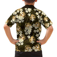 Gold Tropical Hawaii Kid Hawaiian Shirt Seamless Monstera Plumeria Hawaiian Pattern - Polynesian Pride