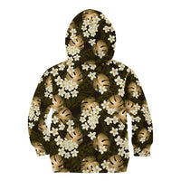 Gold Tropical Hawaii Kid Hoodie Seamless Monstera Plumeria Hawaiian Pattern - Polynesian Pride