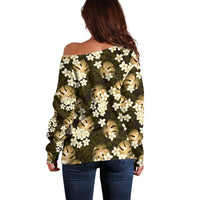 Gold Tropical Hawaii Off Shoulder Sweater Seamless Monstera Plumeria Hawaiian Pattern LT14 - Polynesian Pride