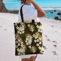Gold Tropical Hawaii Tote Bag Seamless Monstera Plumeria Hawaiian Pattern - Polynesian Pride