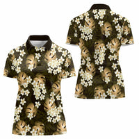 Gold Tropical Hawaii Women Polo Shirt Seamless Monstera Plumeria Hawaiian Pattern - Polynesian Pride