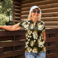 Gold Tropical Hawaii Women Polo Shirt Seamless Monstera Plumeria Hawaiian Pattern - Polynesian Pride