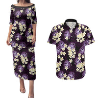 Purple Tropical Hawaii Couples Matching Puletasi and Hawaiian Shirt Seamless Monstera Plumeria Hawaiian Pattern LT14 Purple - Polynesian Pride