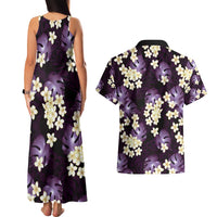 Purple Tropical Hawaii Couples Matching Tank Maxi Dress and Hawaiian Shirt Seamless Monstera Plumeria Hawaiian Pattern - Polynesian Pride