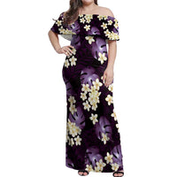 Purple Tropical Hawaii Off Shoulder Maxi Dress Seamless Monstera Plumeria Hawaiian Pattern - Polynesian Pride