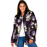 Purple Tropical Hawaii Padded Jacket Seamless Monstera Plumeria Hawaiian Pattern LT14 Women Purple - Polynesian Pride