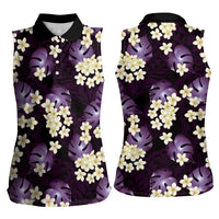 Purple Tropical Hawaii Women Sleeveless Polo Shirt Seamless Monstera Plumeria Hawaiian Pattern LT14 - Polynesian Pride