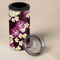Pink Tropical Hawaii 4 in 1 Can Cooler Tumbler Seamless Monstera Plumeria Hawaiian Pattern - Polynesian Pride