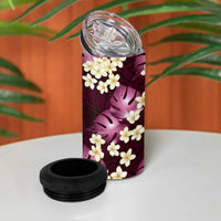 Pink Tropical Hawaii 4 in 1 Can Cooler Tumbler Seamless Monstera Plumeria Hawaiian Pattern - Polynesian Pride