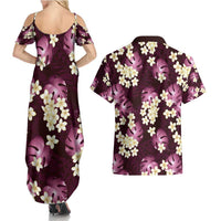 Pink Tropical Hawaii Couples Matching Summer Maxi Dress and Hawaiian Shirt Seamless Monstera Plumeria Hawaiian Pattern - Polynesian Pride
