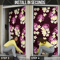 Pink Tropical Hawaii Door Cover Seamless Monstera Plumeria Hawaiian Pattern - Polynesian Pride