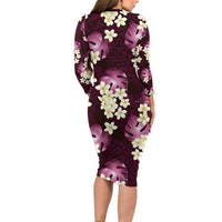Pink Tropical Hawaii Family Matching Long Sleeve Bodycon Dress and Hawaiian Shirt Seamless Monstera Plumeria Hawaiian Pattern - Polynesian Pride