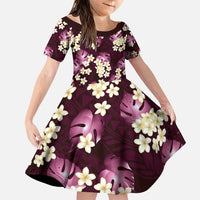 Pink Tropical Hawaii Family Matching Puletasi and Hawaiian Shirt Seamless Monstera Plumeria Hawaiian Pattern LT14 Daughter's Dress Pink - Polynesian Pride