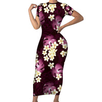 Pink Tropical Hawaii Family Matching Short Sleeve Bodycon Dress and Hawaiian Shirt Seamless Monstera Plumeria Hawaiian Pattern - Polynesian Pride