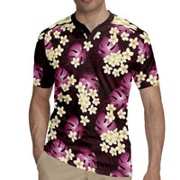 Pink Tropical Hawaii Rugby Jersey Seamless Monstera Plumeria Hawaiian Pattern - Polynesian Pride