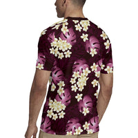 Pink Tropical Hawaii Rugby Jersey Seamless Monstera Plumeria Hawaiian Pattern - Polynesian Pride