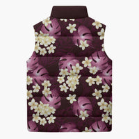 Pink Tropical Hawaii Sleeveless Puffer Jacket Seamless Monstera Plumeria Hawaiian Pattern - Polynesian Pride