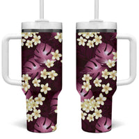 Pink Tropical Hawaii Tumbler With Handle Seamless Monstera Plumeria Hawaiian Pattern - Polynesian Pride