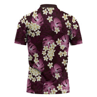 Pink Tropical Hawaii Zipper Polo Shirt Seamless Monstera Plumeria Hawaiian Pattern - Polynesian Pride