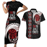 Aotearoa Toitu Te Tiriti Couples Matching Short Sleeve Bodycon Dress and Hawaiian Shirt Honour The Treaty Maori Haka