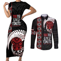 Aotearoa Toitu Te Tiriti Couples Matching Short Sleeve Bodycon Dress and Long Sleeve Button Shirt Honour The Treaty Maori Haka