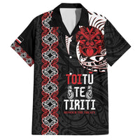 Aotearoa Toitu Te Tiriti Family Matching Off Shoulder Maxi Dress and Hawaiian Shirt Honour The Treaty Maori Haka LT14 Dad's Shirt - Short Sleeve Black - Polynesian Pride