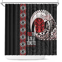 Aotearoa Toitu Te Tiriti Shower Curtain Honour The Treaty Maori Haka LT14 Black - Polynesian Pride