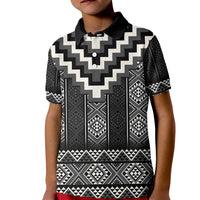 Black Taniko Aotearoa Kid Polo Shirt Niho Taniwha Mix Poutama LT14