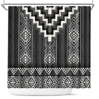 Black Taniko Aotearoa Shower Curtain Niho Taniwha Mix Poutama LT14 Black - Polynesian Pride