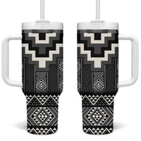 Black Taniko Aotearoa Tumbler With Handle Niho Taniwha Mix Poutama LT14 One Size: 40 oz Black - Polynesian Pride