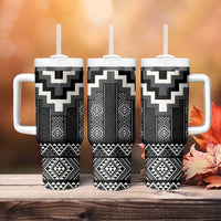 Black Taniko Aotearoa Tumbler With Handle Niho Taniwha Mix Poutama LT14 - Polynesian Pride