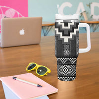 Black Taniko Aotearoa Tumbler With Handle Niho Taniwha Mix Poutama LT14 - Polynesian Pride