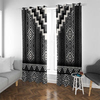 Black Taniko Aotearoa Window Curtain Niho Taniwha Mix Poutama LT14 With Grommets Black - Polynesian Pride