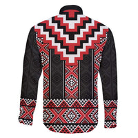 Red Taniko Aotearoa Family Matching Long Sleeve Bodycon Dress and Hawaiian Shirt Niho Taniwha Mix Poutama LT14 - Polynesian Pride