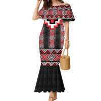Red Taniko Aotearoa Family Matching Mermaid Dress and Hawaiian Shirt Niho Taniwha Mix Poutama LT14