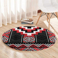 Red Taniko Aotearoa Round Carpet Niho Taniwha Mix Poutama LT14