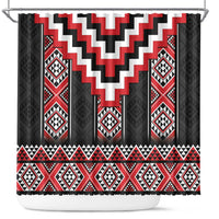 Red Taniko Aotearoa Shower Curtain Niho Taniwha Mix Poutama LT14 Red - Polynesian Pride