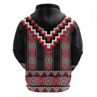 Red Taniko Aotearoa Zip Hoodie Niho Taniwha Mix Poutama LT14