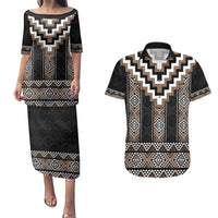 Brown Taniko Aotearoa Couples Matching Puletasi and Hawaiian Shirt Niho Taniwha Mix Poutama LT14
