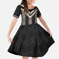 Brown Taniko Aotearoa Family Matching Puletasi and Hawaiian Shirt Niho Taniwha Mix Poutama LT14 Daughter's Dress Brown - Polynesian Pride