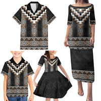 Brown Taniko Aotearoa Family Matching Puletasi and Hawaiian Shirt Niho Taniwha Mix Poutama LT14 - Polynesian Pride