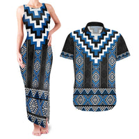 Blue Taniko Aotearoa Couples Matching Tank Maxi Dress and Hawaiian Shirt Niho Taniwha Mix Poutama LT14