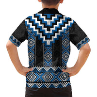 Blue Taniko Aotearoa Family Matching Off Shoulder Maxi Dress and Hawaiian Shirt Niho Taniwha Mix Poutama LT14 - Polynesian Pride