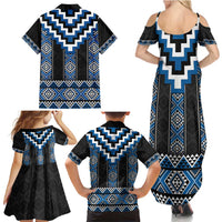 Blue Taniko Aotearoa Family Matching Summer Maxi Dress and Hawaiian Shirt Niho Taniwha Mix Poutama LT14 - Polynesian Pride