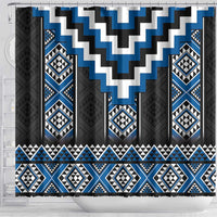 Blue Taniko Aotearoa Shower Curtain Niho Taniwha Mix Poutama LT14 - Polynesian Pride