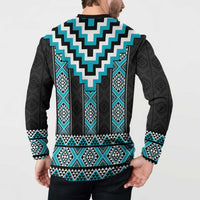 Turquoise Taniko Pattern Aotearoa Button Sweatshirt Niho Taniwha Mix Poutama LT14 - Polynesian Pride