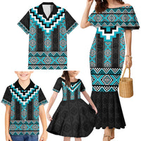 Turquoise Taniko Pattern Aotearoa Family Matching Mermaid Dress and Hawaiian Shirt Niho Taniwha Mix Poutama LT14 - Polynesian Pride